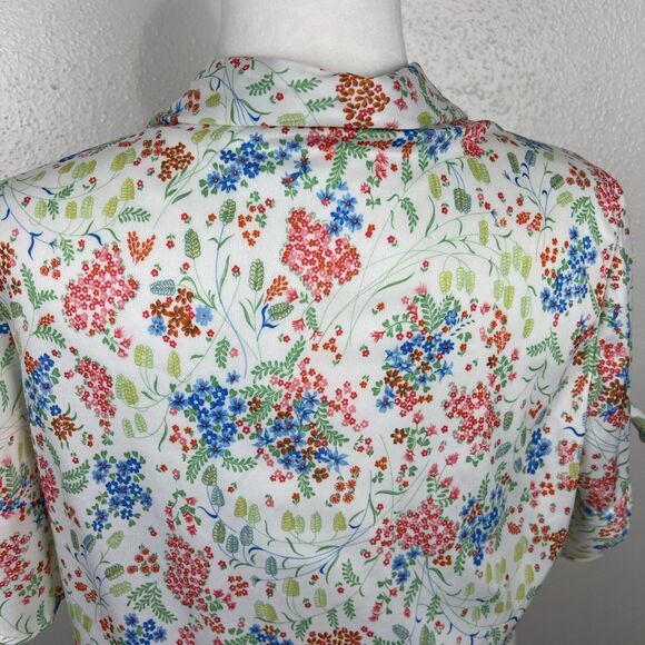Vintage Just Oscar Blouse Women Large White Pink Floral All Over Print S/S Top - Picture 11 of 13